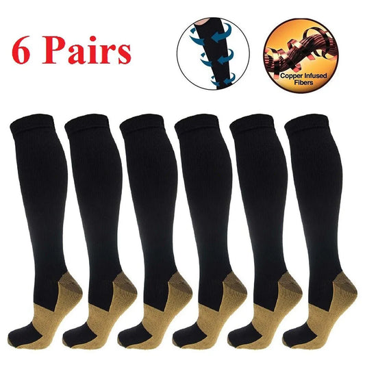 6 Pair Copper Compression Socks Women -Men Anti Fatigue Pain Relief Graduated Unisex Compression Stockings- Knee High 20-30 MmHg