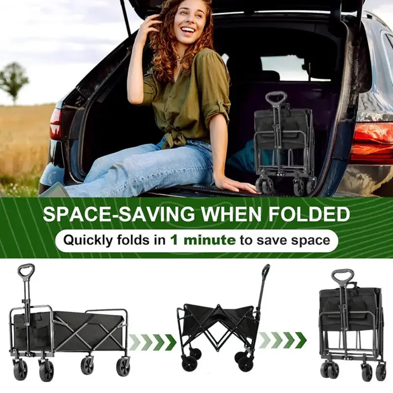 330/450LB Heavy Duty Foldable Utility  Wagon With Terrain Car storage car Wheels, Side Pockets,