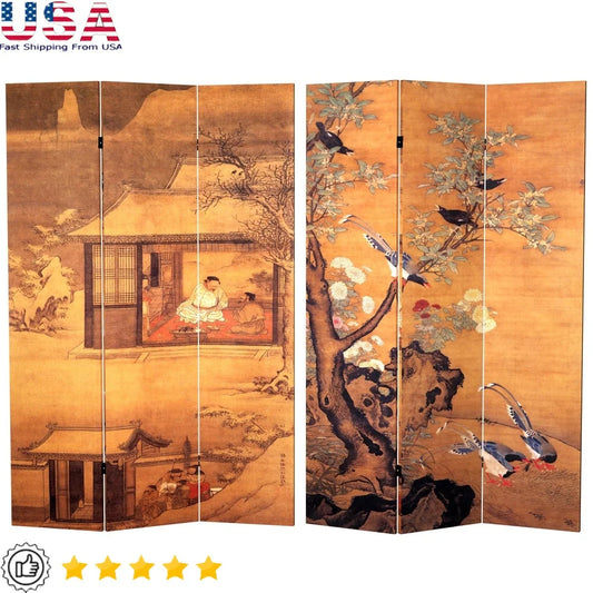 6ft Tall Double Sided Chinese Landscapes Canvas Room Divider