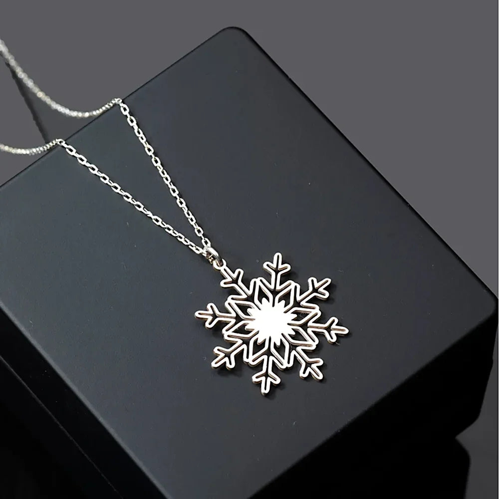 Stainless Steel Ice Snowflake Charm Necklace