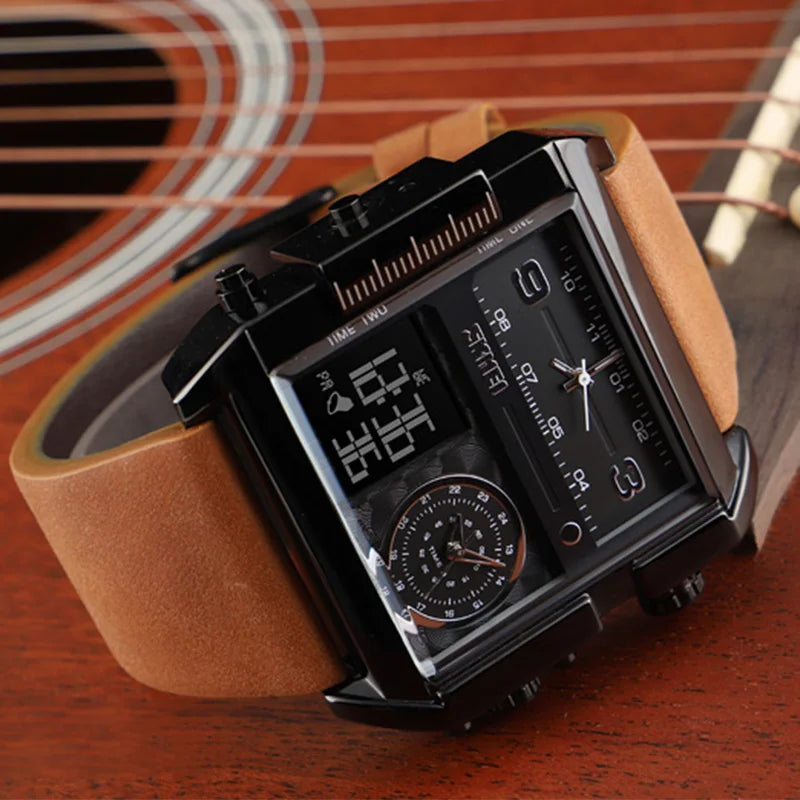 3 Time Men Sports Watch - Top Luxury Brand Military Digital Wristwatch - Mens Quartz Movement