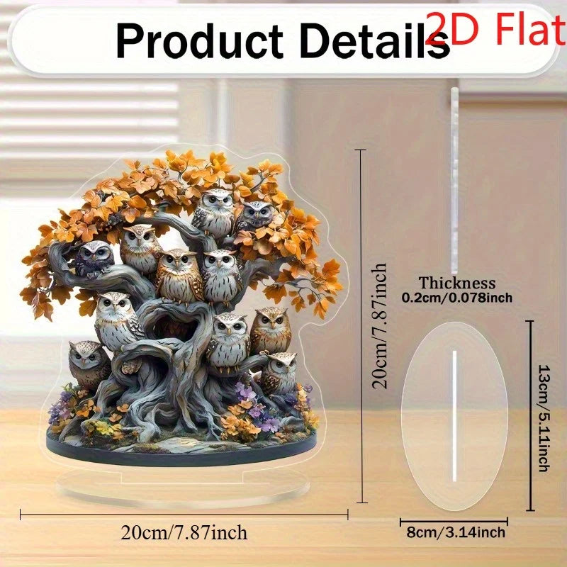 Owl & Tree of Life Acrylic Suncatcher – Elegant Desktop for Living Room, Bedroom