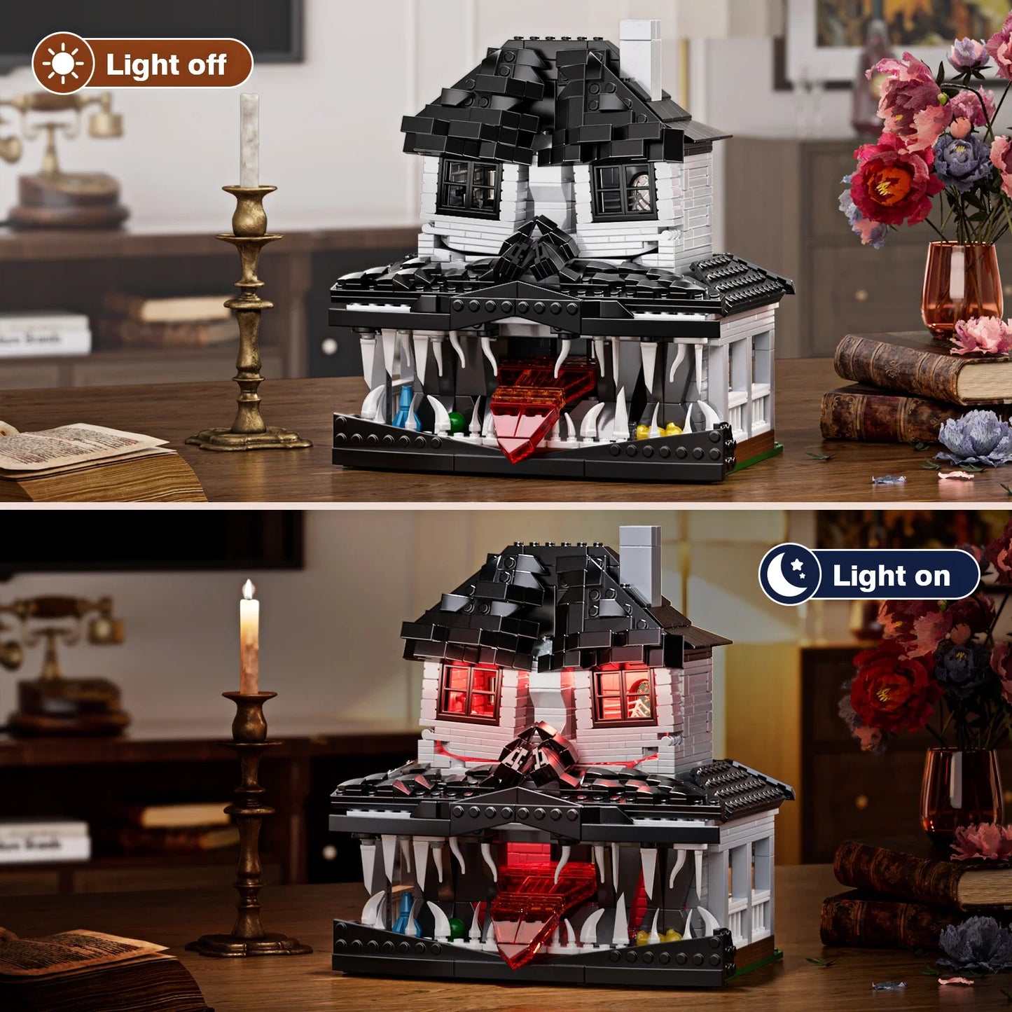 Haunted House Building -Bricks -Toys Monster Hut Model Blocks - Home Decoration with LED light,