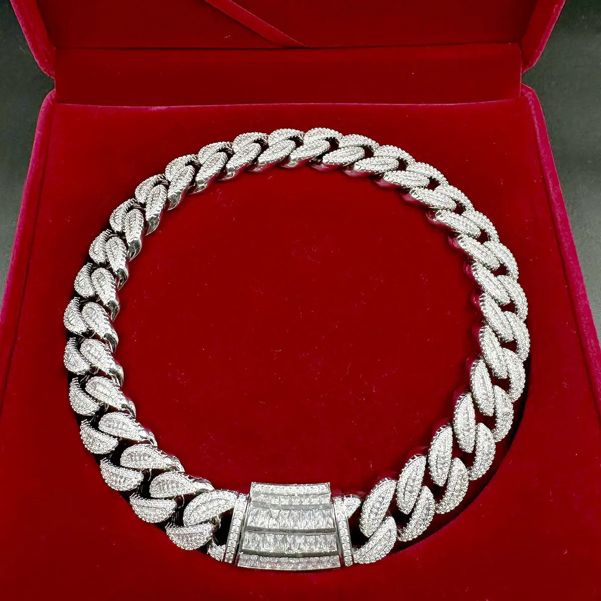 Baguette Cuban Link Chain for Men Iced - Prong Setting Necklace Choker -Real Gold Plated Hip Hop Jewelry