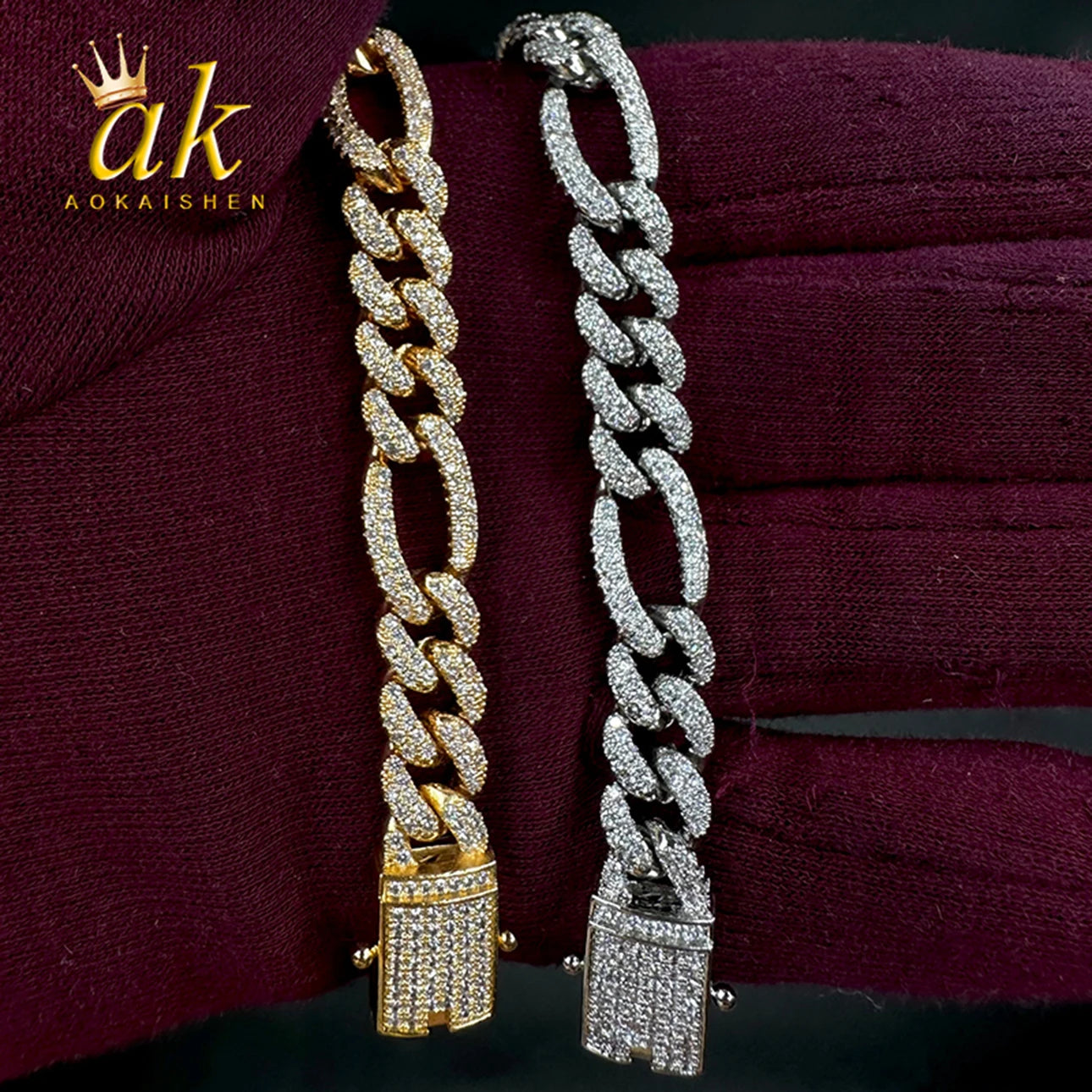 Figaro Bracelet Prong Setting - Real Gold Plated  Jewelry