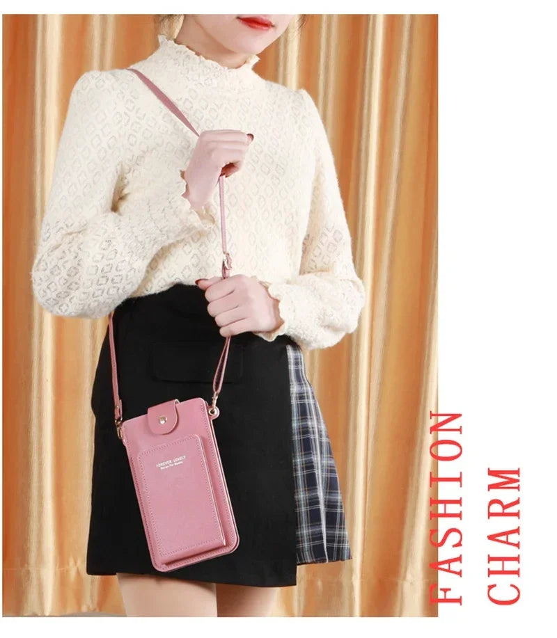 Women Bags Soft Leather Wallets - Touch Screen Cell Phone Purse - Crossbody Shoulder Strap Handbag