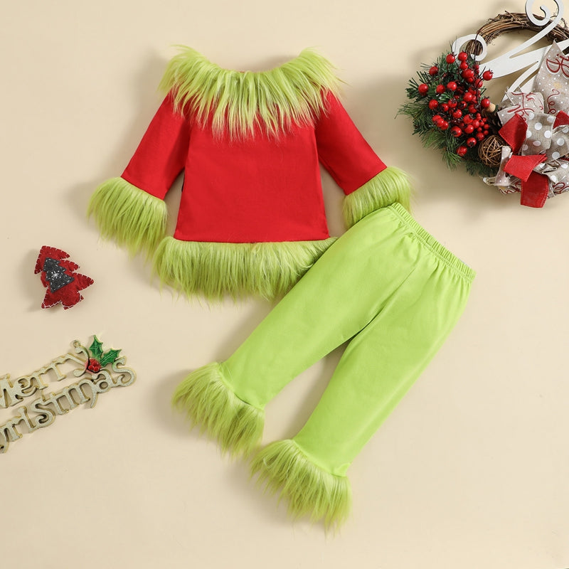 6M-7Y  Kids - Boys - Girls Christmas Clothes - Plush Tops and Elastic Waist Pants - Child Fuzzy Suits