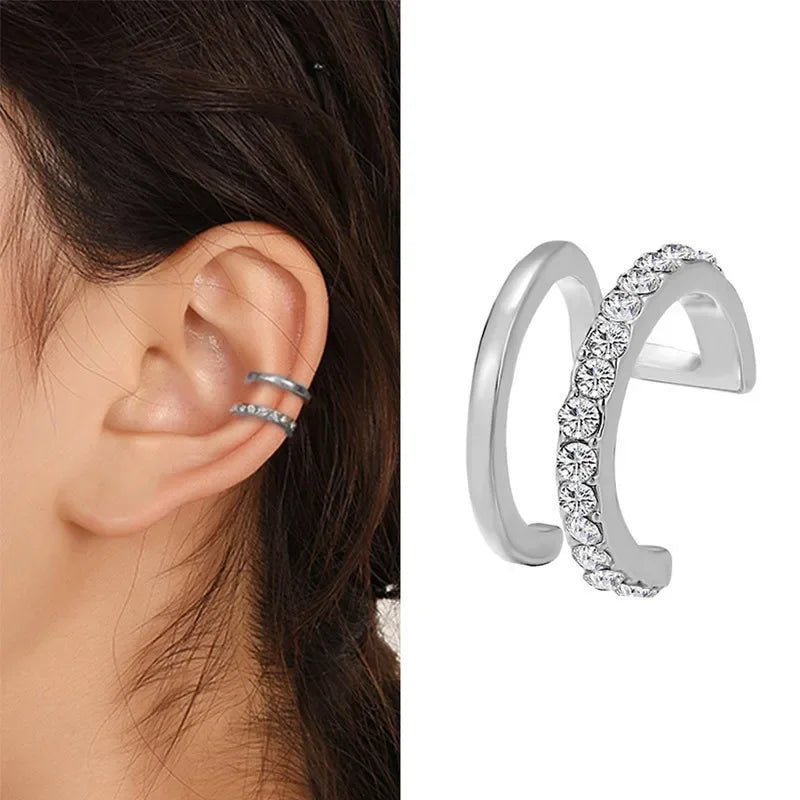Fashion Zircon Double-layer Ear Cuff -  No Piercing Earring - Unique Metal Geometric Ear Clip for Women