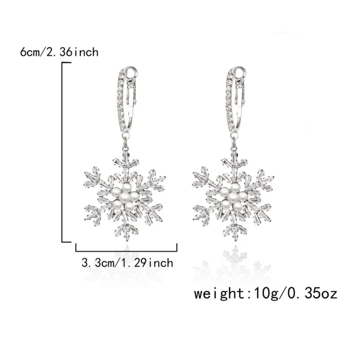 Snow Flower Drop Earrings - Sparkling Zircon Imitation Pearl Snowflake -  Dangle Earring