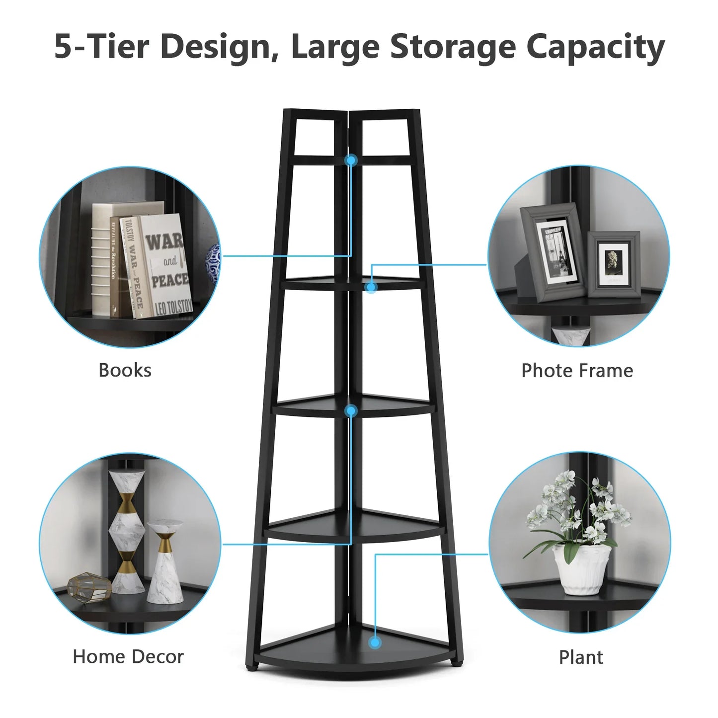 Tribesigns 70 inch Tall Corner Shelf, 5 Tier Modern Corner Bookshelf Bookcase Industrial Corner Ladder Shelf Plant Stand