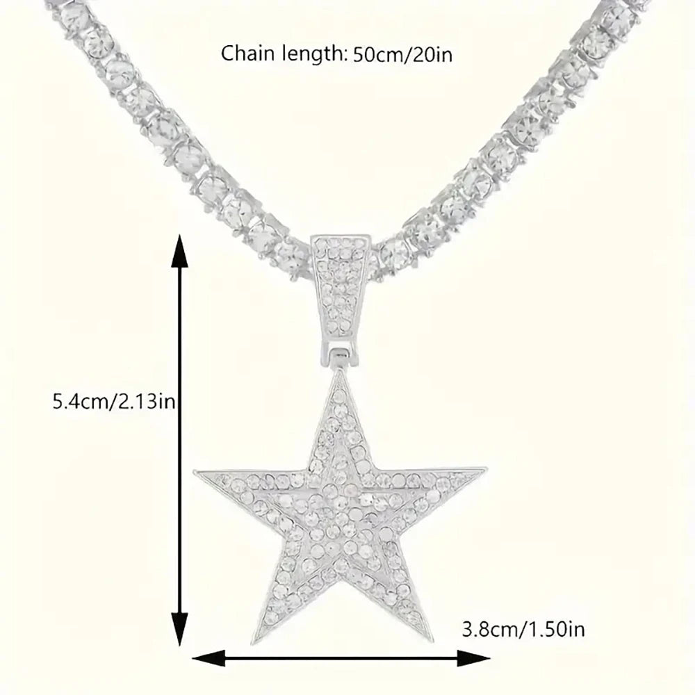 Iced Out Popular Full Rhinestone Star Shape Pendant  - Match with a 20inch Tennis Chain