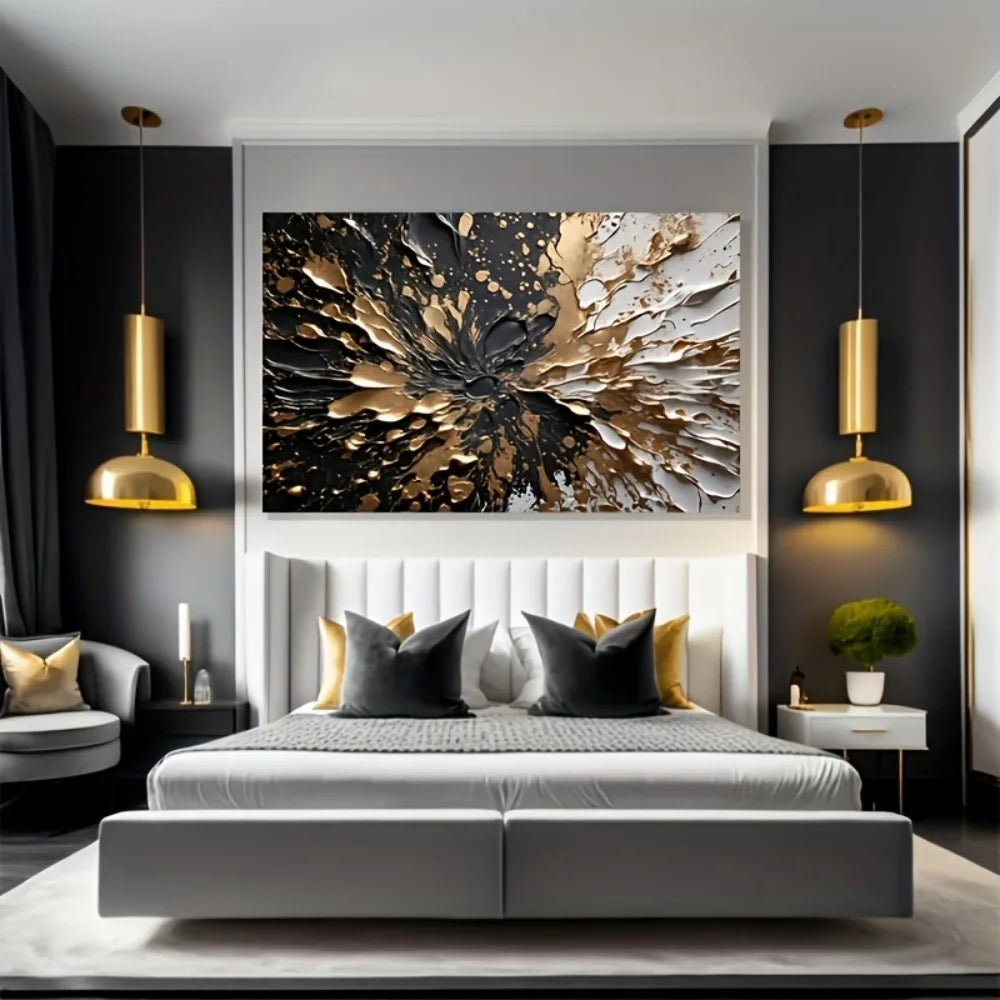 Modern abstract black gold texture wall hanging