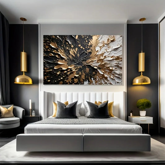 Modern abstract black gold texture wall hanging