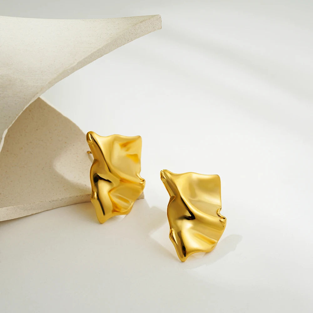 Fashion Glossy Three-Layer Textured Intersecting Knot Earrings for Women - Gold Color Stainless Steel Earring V