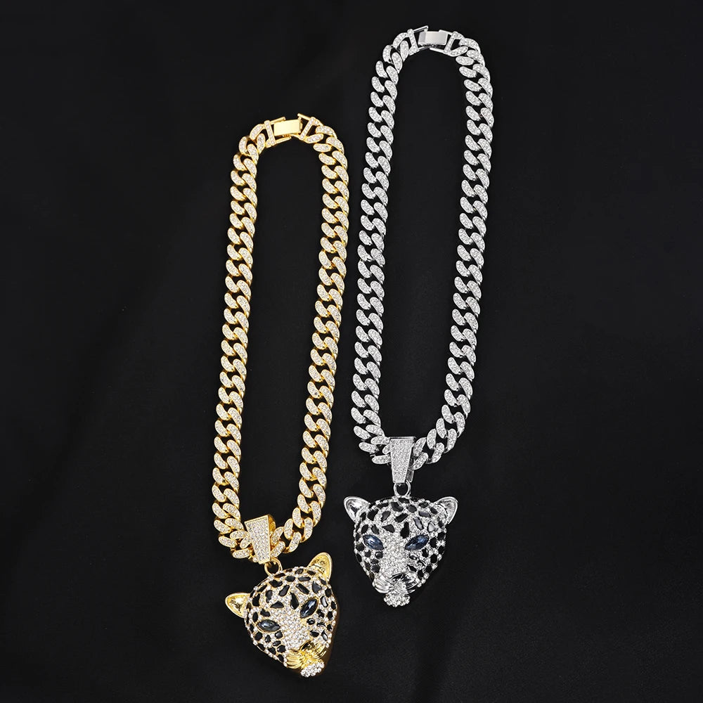 Leopard Necklace Zinc Alloy Diamond Leopard Head Pendant - Luxury Cuban Chain