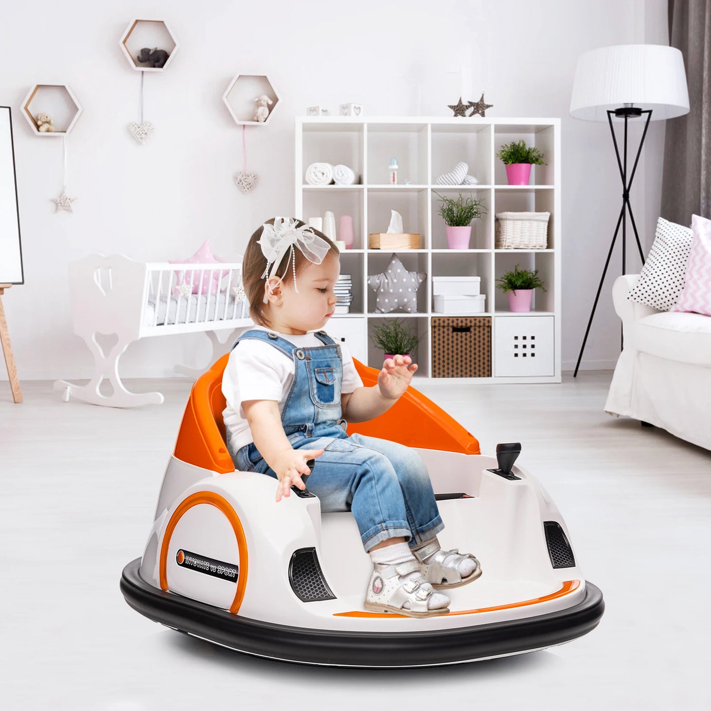 12V Ride On Bumper Car for Kids - Toddlers Electric Bumping Car with Remote Control, Battery Display, LED Lights