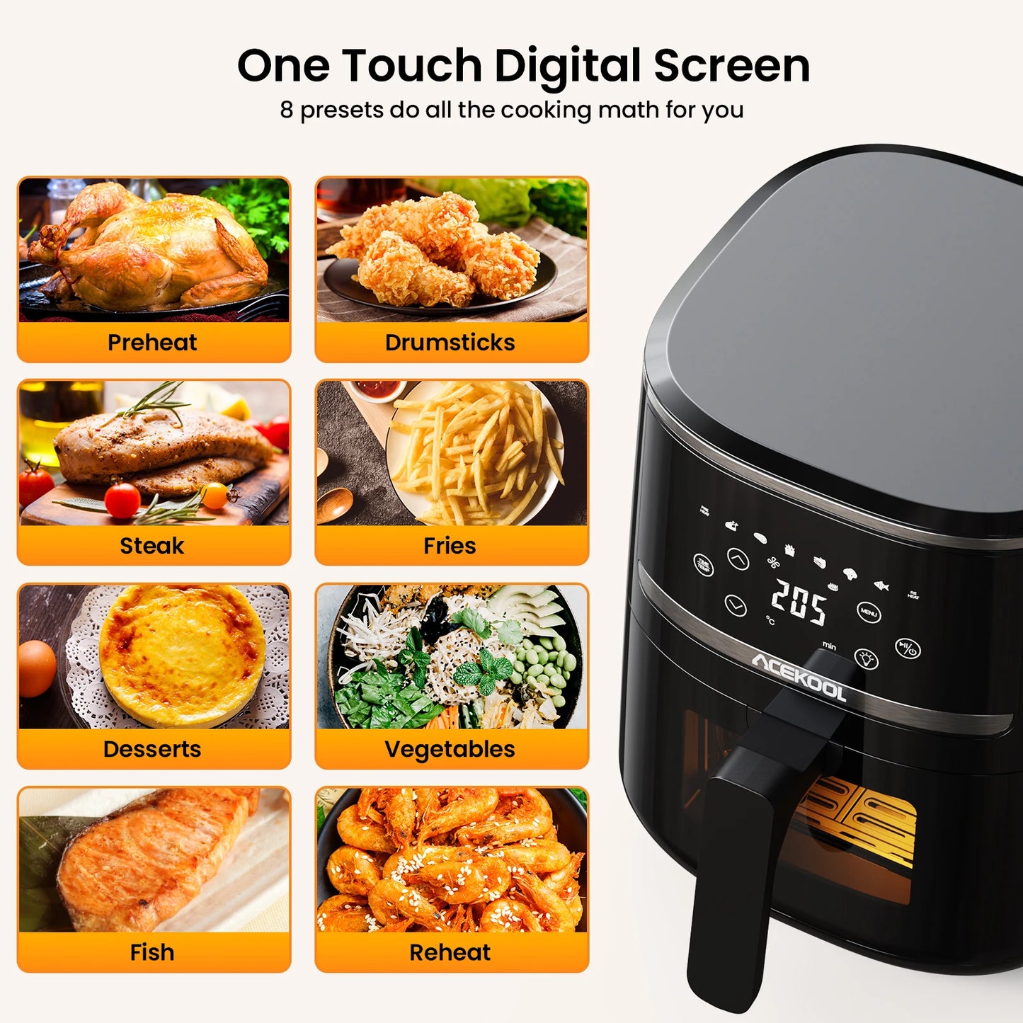 5 Quart Digital Display Air Fryer Toaster Oven Combo with 8 Cooking Presets - Oilless Cooker, - Visible Window,- Dishwasher Safe Basket