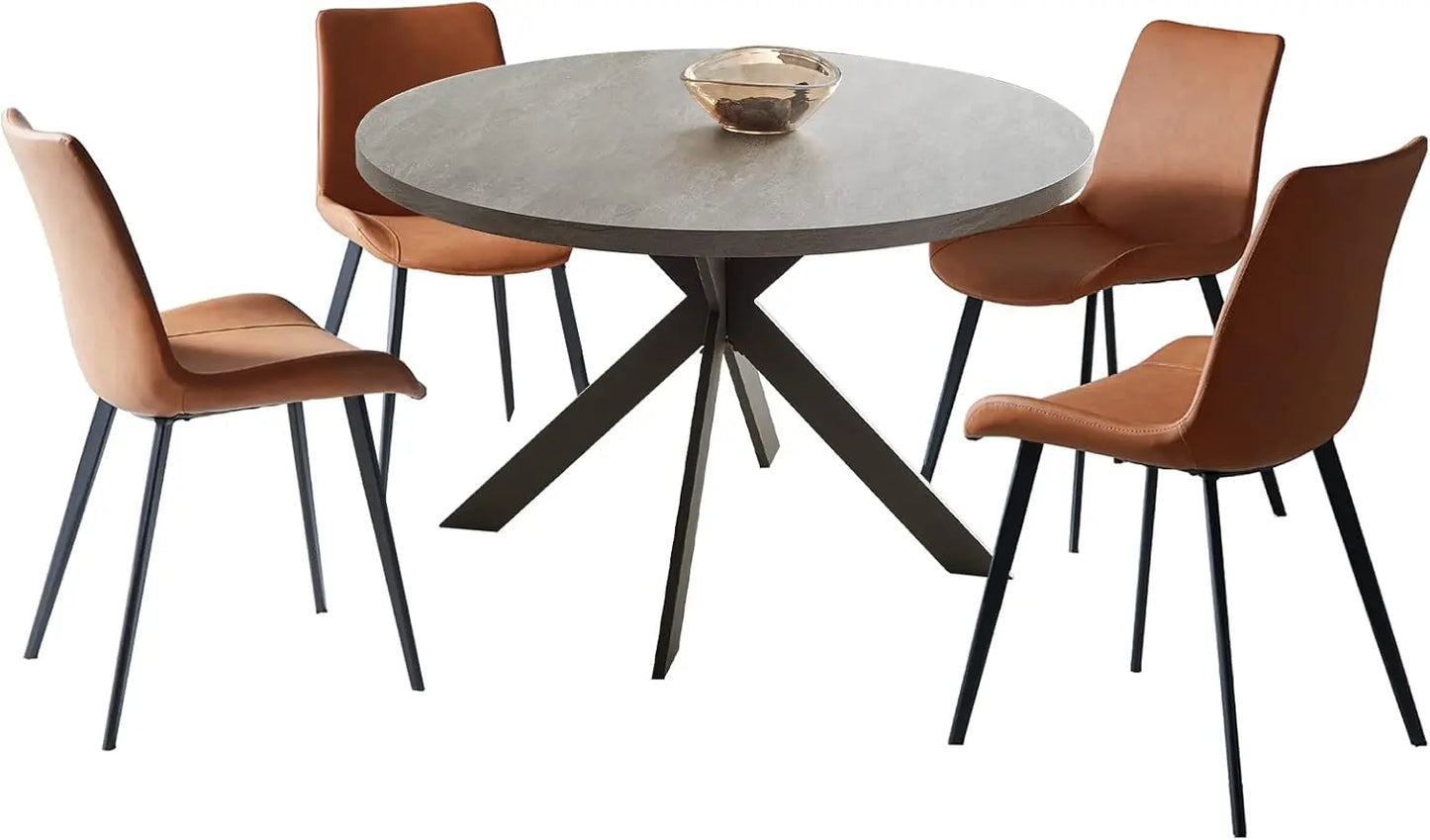 47"  Set, Modern Round Dining Table for 4-6 Person, Steel Legs