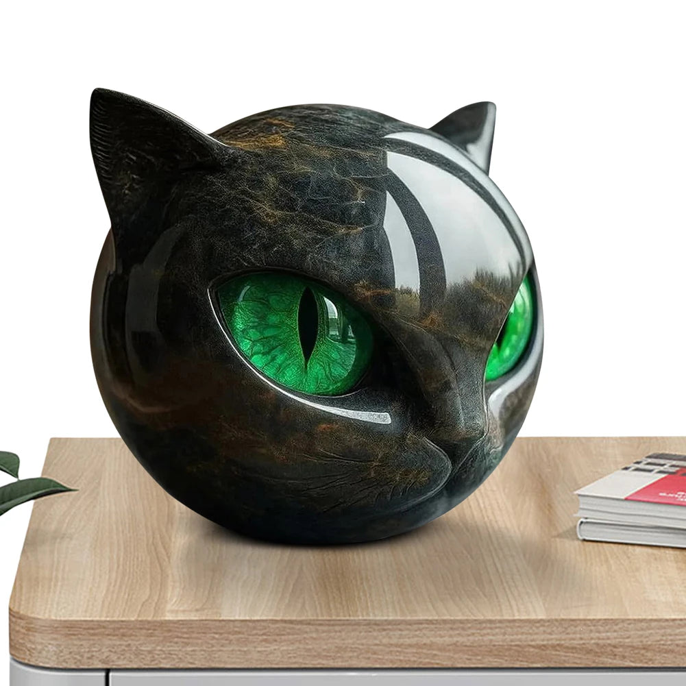 Black Obsidian Crystal Gemstone Cat - Cat Head Sculpture for Halloween & Christmas