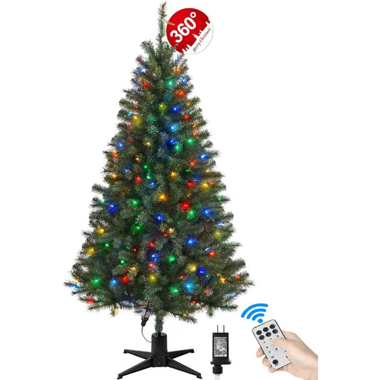 6Ft Christmas Tree with Rotating Stand - Green Artificial Xmas Tree with Multi-Color LED Lights - Music Function for Holiday Decor