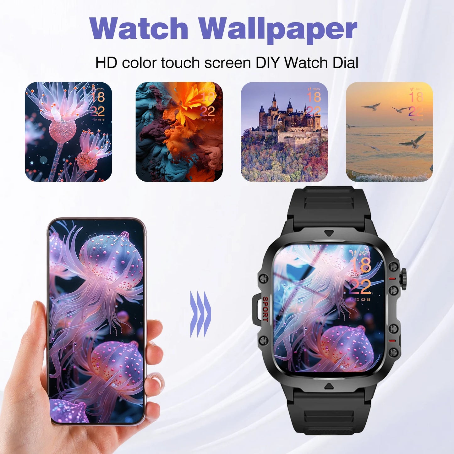 Smart watch, Bluetooth call, message reminder, two straps optional, suitable for iPhone/Android phone