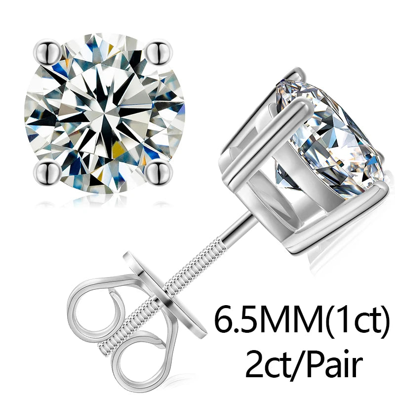 Classic Fashion Real Moissanite Stud Earrings For Women.  Sterling Silver Sparkling Engagement & Wedding Gifts