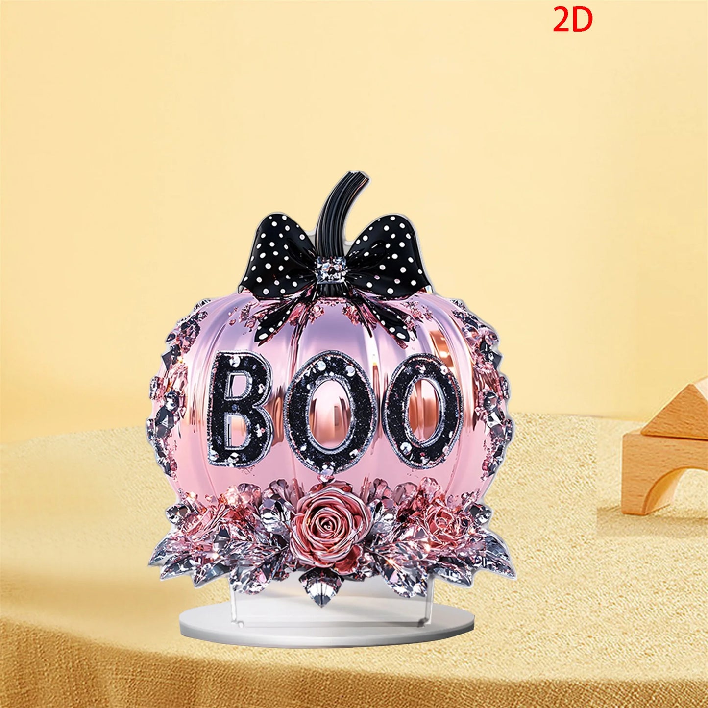 Halloween Party Decorations - Spooky Acrylic Crystal Pumpkin 2D - Flat Statue Ornament - Table Centerpiece for Home Décor