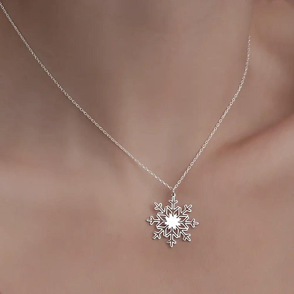 Stainless Steel Ice Snowflake Charm Necklace