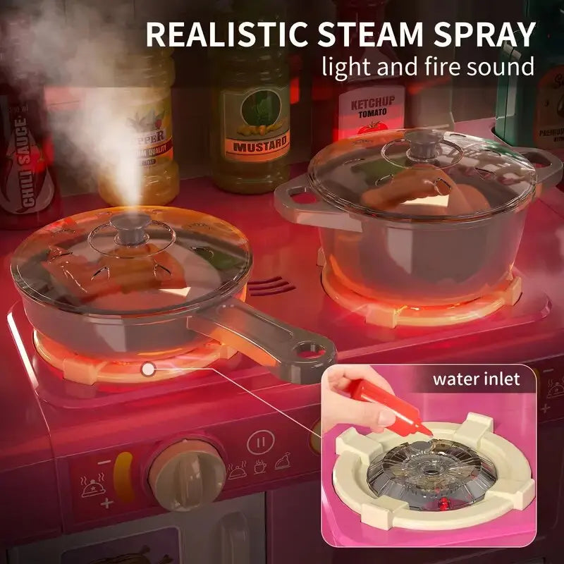 Kitchen Toys for Kids - Pretend Food- Realistic smoke and lighting, for Girls Boys Age 3+