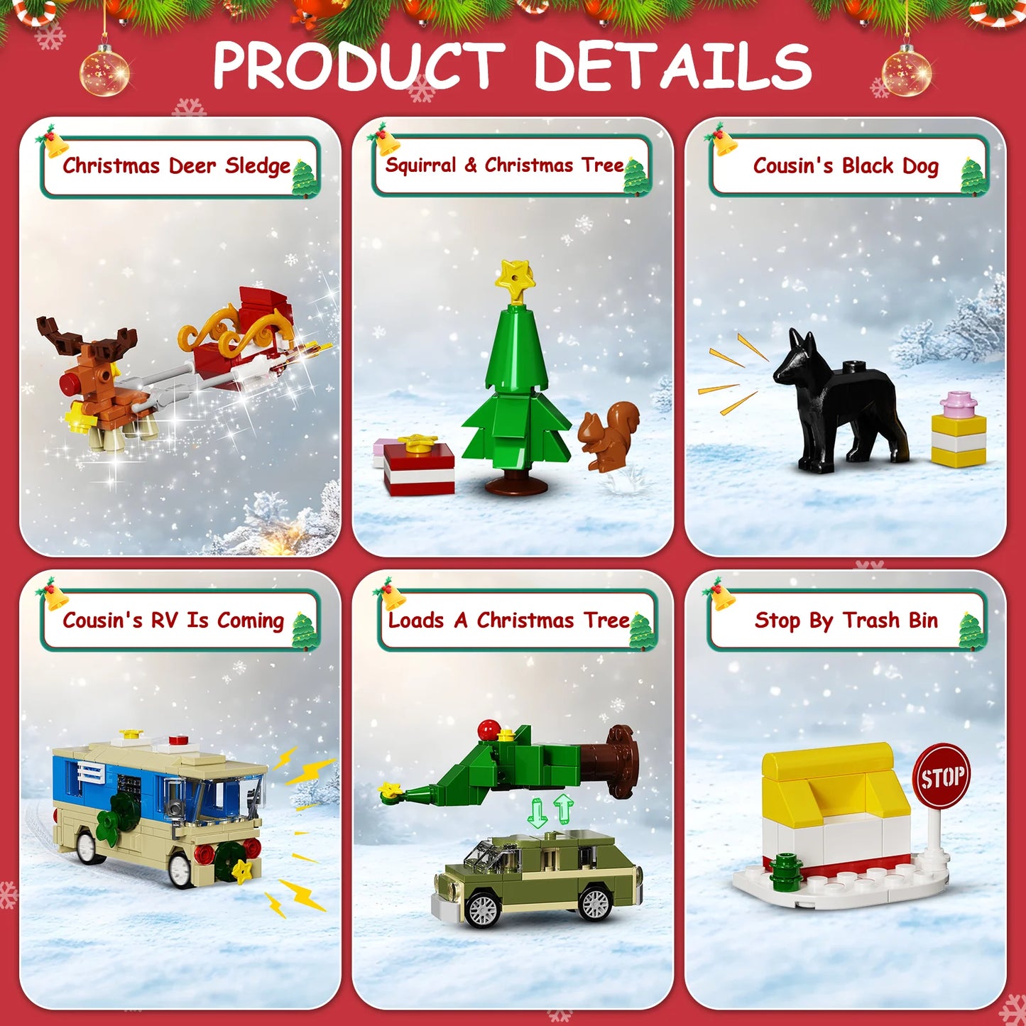 Christmas Holiday Advent Calendar - Building Blocks Set 24 Surprises - Festive Decor with Houses, RV, Car,Gifts for Boys and Girls