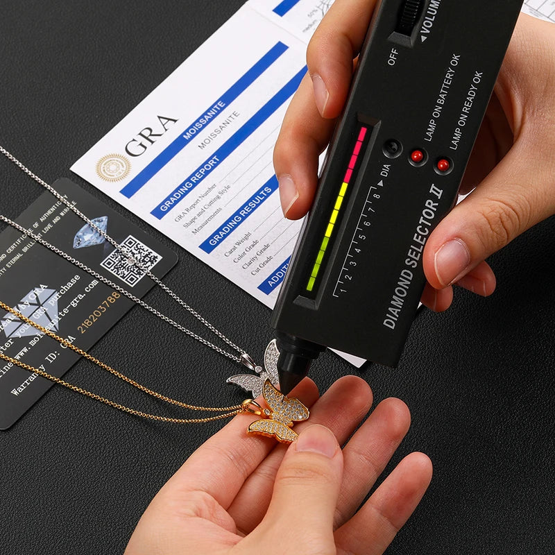 Moissanite Butterfly Pendant Necklace - Sterling Sliver  Design CharmJew