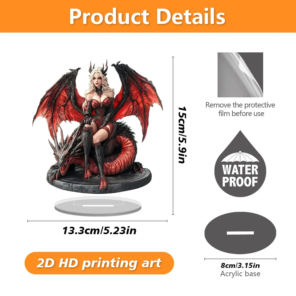 Acrylic Enchantress & Red Dragon Figurine - Halloween Theme Decorative