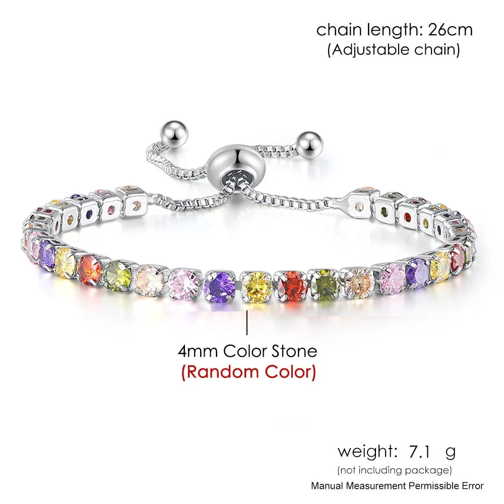 Adjustable Multicolor Tennis Bracelets for Women - Ladies  Rainbow Colorful Zircon Charm Bracelet