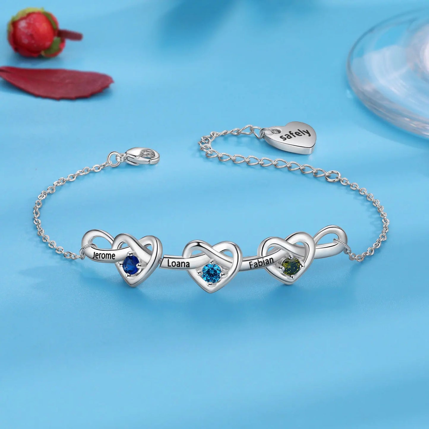 Heart Bracelet with 2-6 Birthstones
