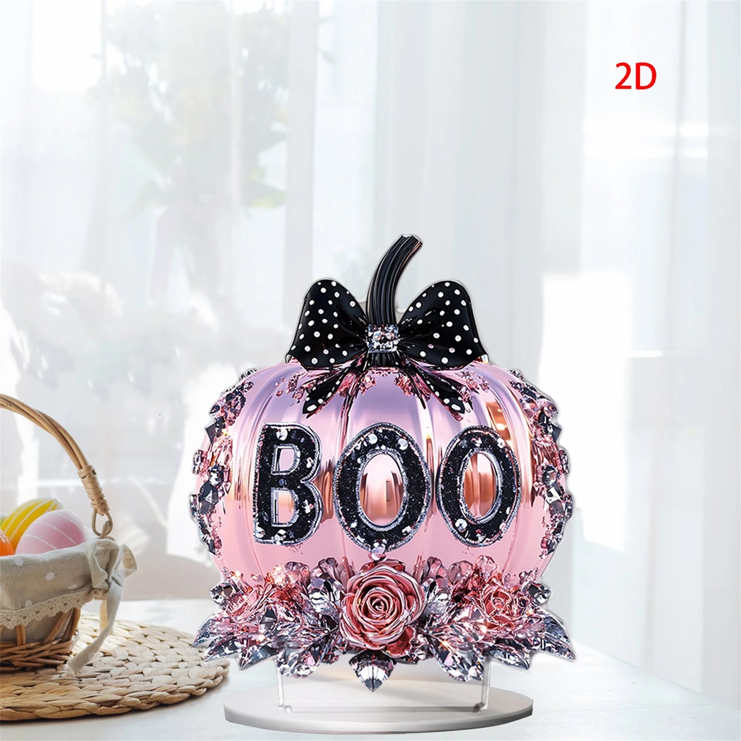 Halloween Party Decorations - Spooky Acrylic Crystal Pumpkin 2D - Flat Statue Ornament - Table Centerpiece for Home Décor
