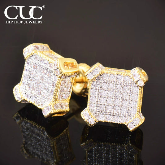 10MM Square Zircon Earring Gold,  silver Color - Men Women Screw Stud Earrings