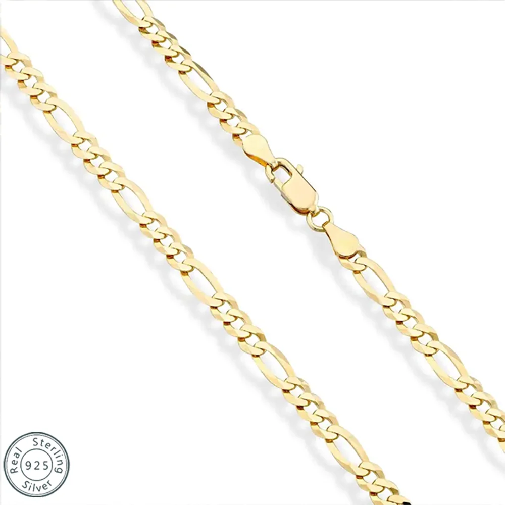 925 Sterling Silver Classic Figaro Chain Link Necklace for Men 14K Gold Plated 5mm Wide Cuban Curb Link Chain Jewlelry Gift USA