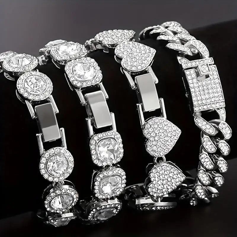 4 Pieces Heart Shape  Bracelet Set for Women -8.2 INCH