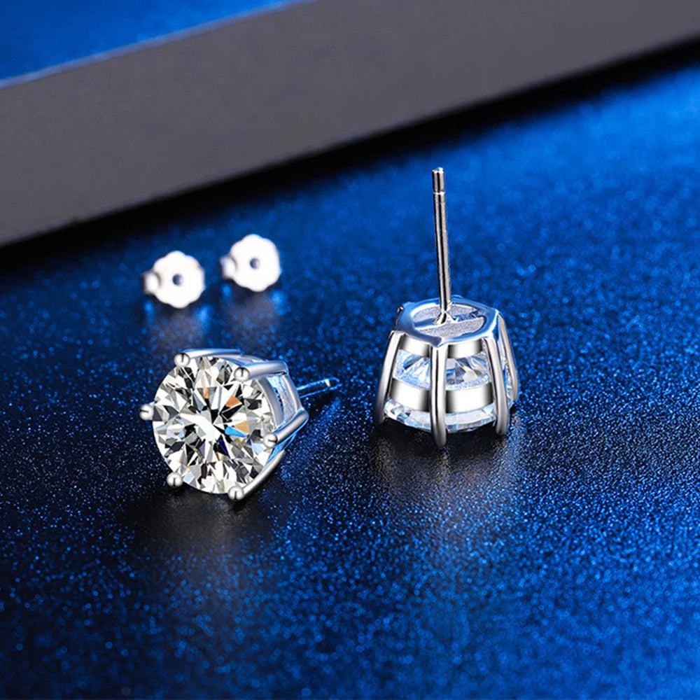 925 Sterling Silver - GRA Certified 0.5-3CT - Real Moissanite -  Six-jaw Stud Earrings