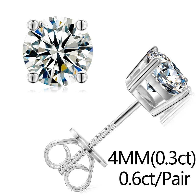 Classic Fashion Real Moissanite Stud Earrings For Women.  Sterling Silver Sparkling Engagement & Wedding Gifts