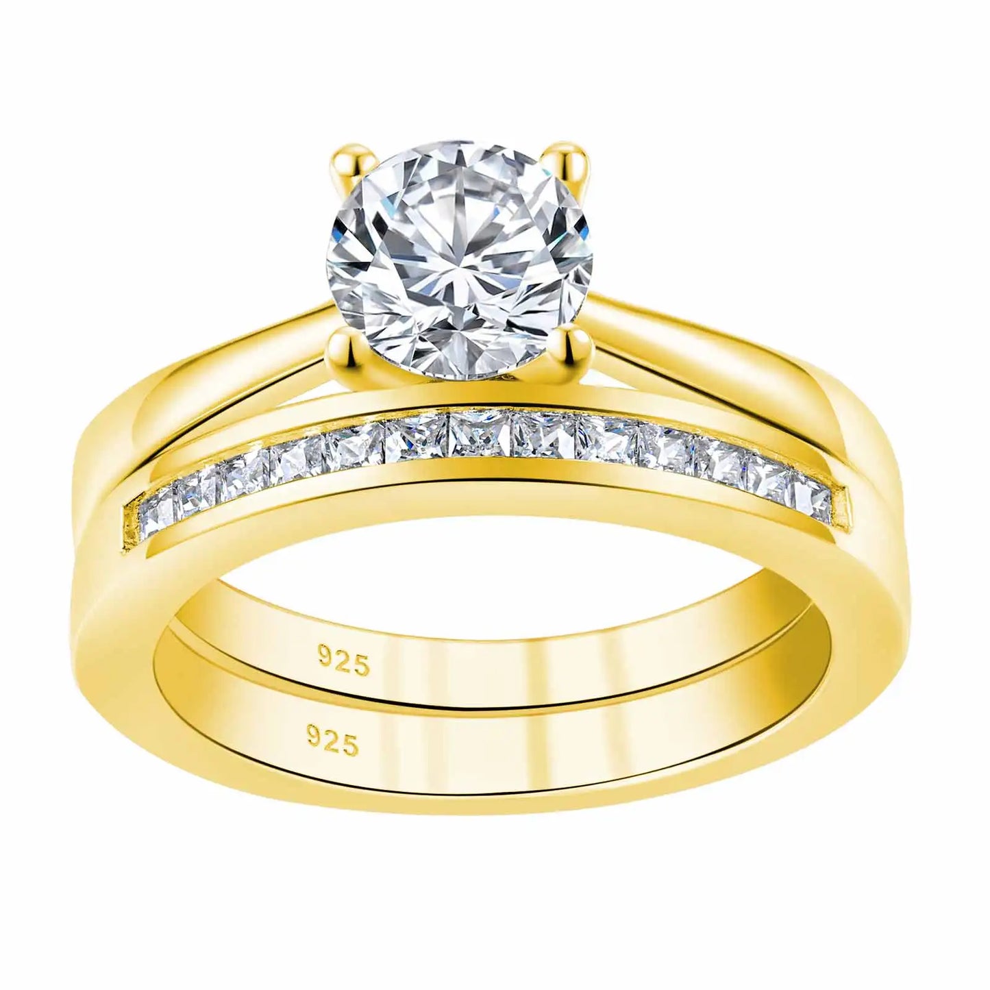 925 Silver Ring - Yellow Gold Jewelry -Luxury Solitaire Round Cubic Zircon Diamond Rings