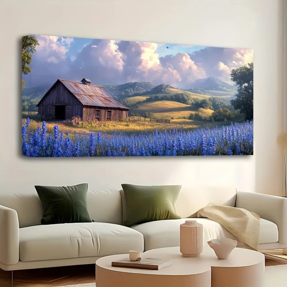 Farm landscape, modern country, nature artwork painting