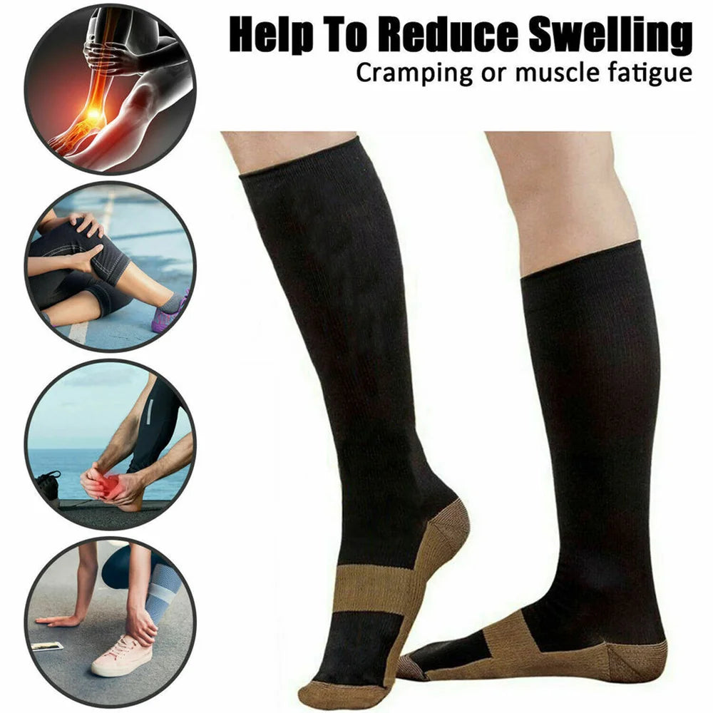6 Pair Copper Compression Socks Women -Men Anti Fatigue Pain Relief Graduated Unisex Compression Stockings- Knee High 20-30 MmHg
