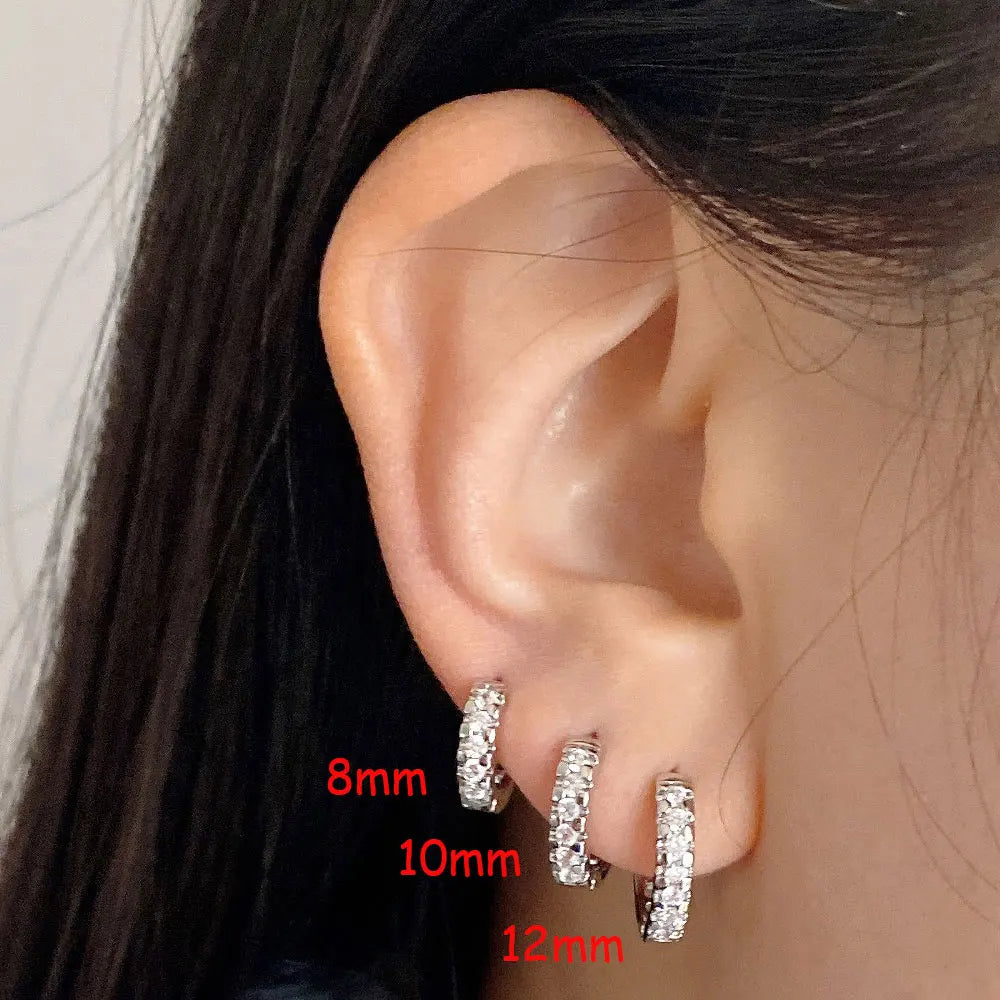 1Pair Stainless Steel Minimal Hoop Earrings - Crystal Zirconia -Small Huggie Thin Cartilage Earrings