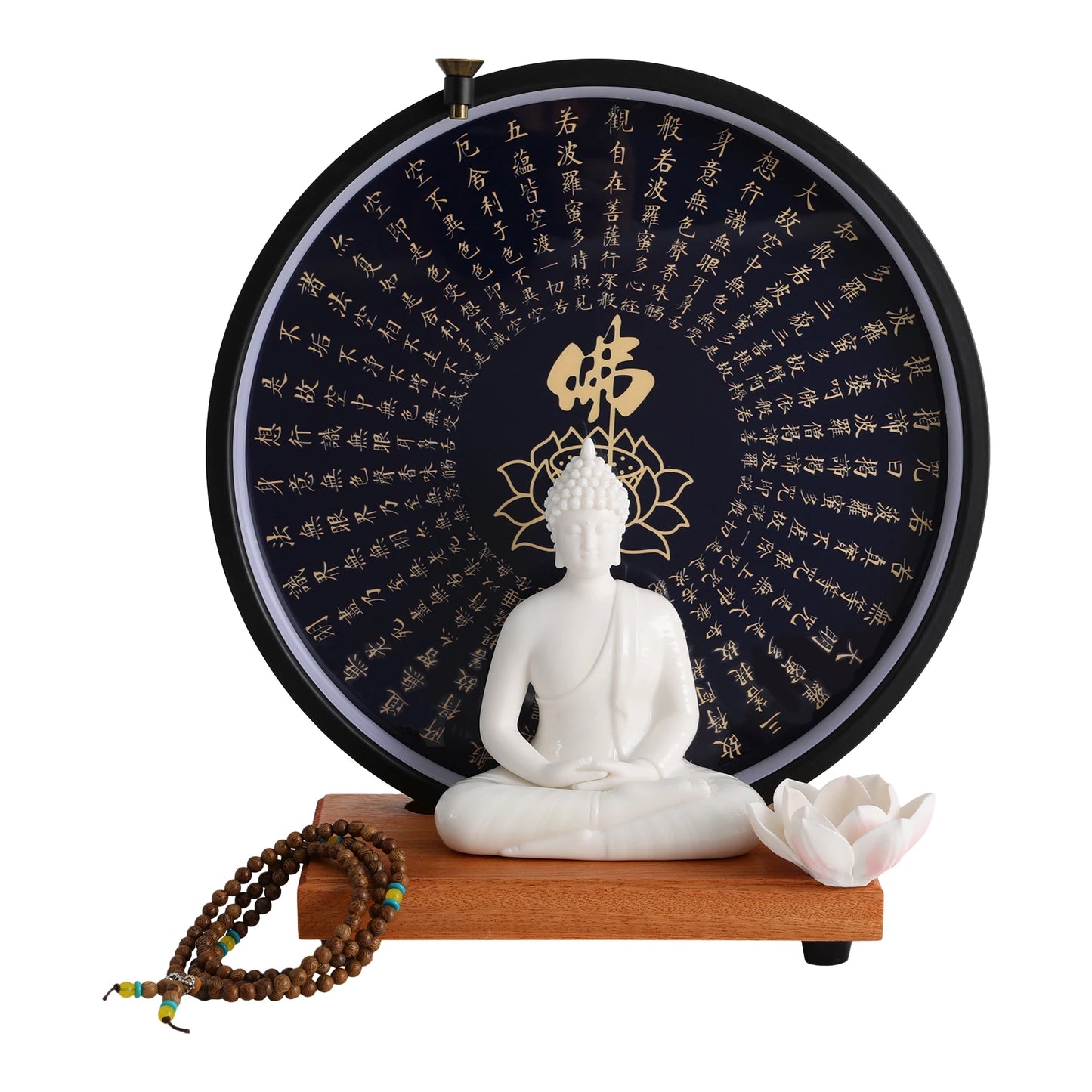 Buddha Statue  Decor White/Red/Yellow/Blue 11.8*4.7*13in with Circle LED Lamp
