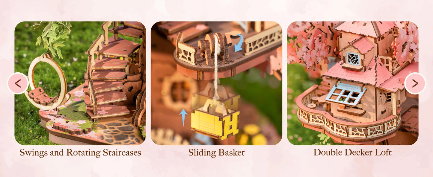 Robotime  Sakura Tree House 3D Wooden Puzzle - Model Kit with Swing Stairs - Perfect Christmas Home Decor- DIY Gift for Adults