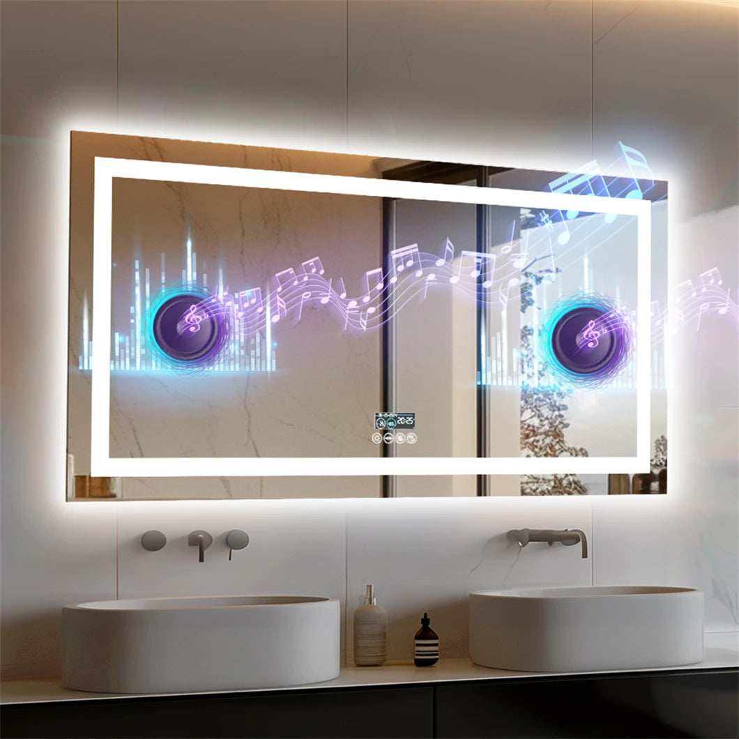 XXL Bathroom Mirror - Smart LED Vanity Mirror Wall Mounted with Bluetooth, Digital Display,