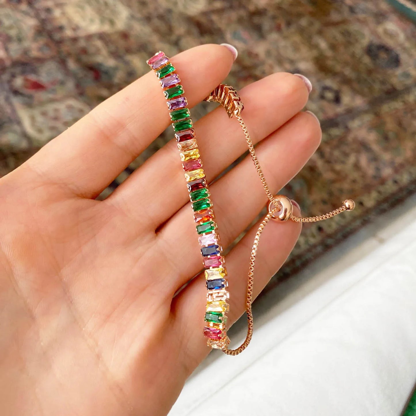 Adjustable Multicolor Tennis Bracelets for Women - Ladies  Rainbow Colorful Zircon Charm Bracelet
