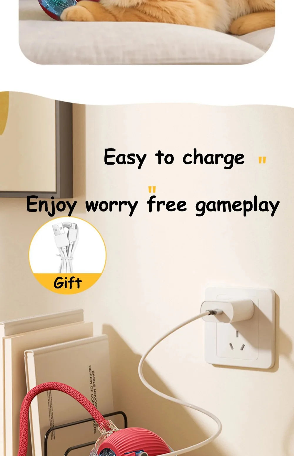 New Cat Interactive Ball Toy Automatic Rolling Ball - Faux Tail Rechargeable Smart Pet Electric Toy Dog