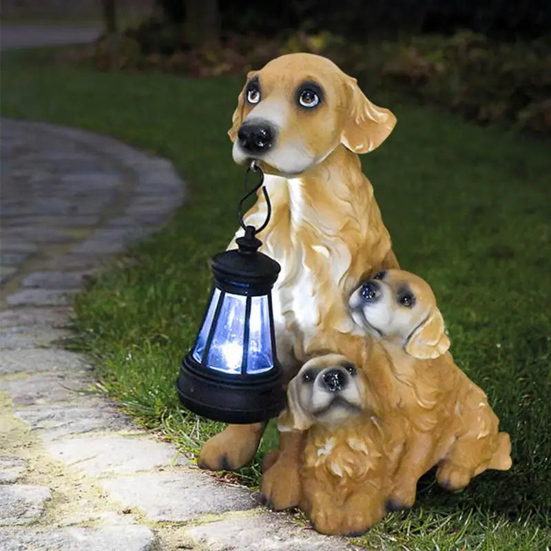 Dog Statue With Solar Lantern -  Labrador Dogs Statues Light
